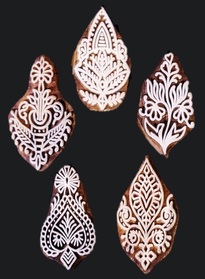 ecofynd Round Wood Block Stamps (Pack of 5), Wooden Blocks for Block Printing Stamp Set, Artistic Shapes Craft Kids Saree Border DIY Henna Fabric Textile Paper Clay Pottery Hand-Carved (BLOCK009) - Image 1